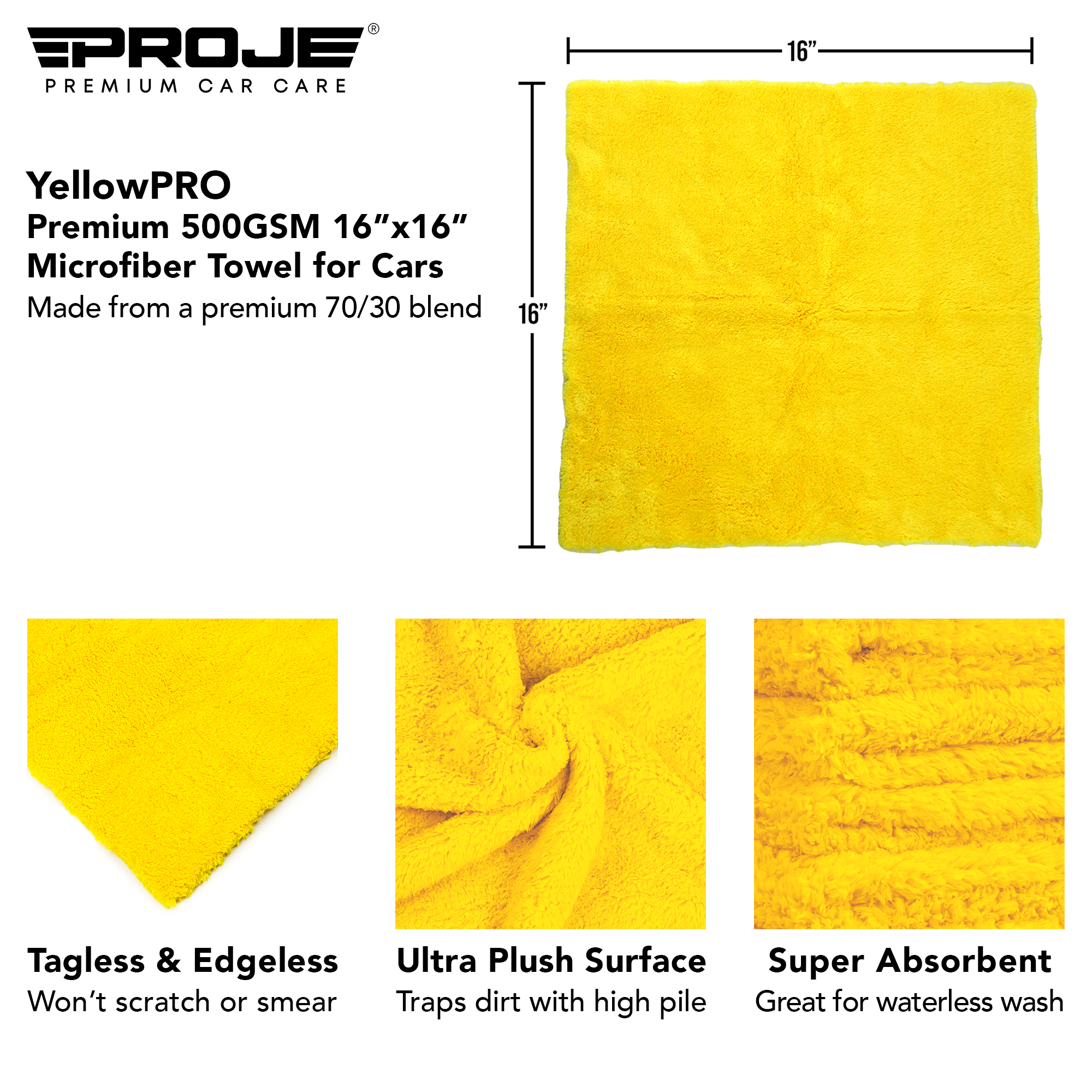 YellowPRO - 600 GSM Microfiber Towels For Cars